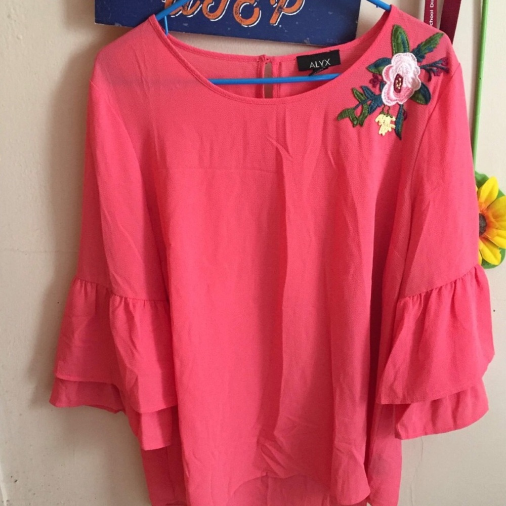 ALYX Pink Embroidered Ruffle Sleeve Women's Top Size Xl